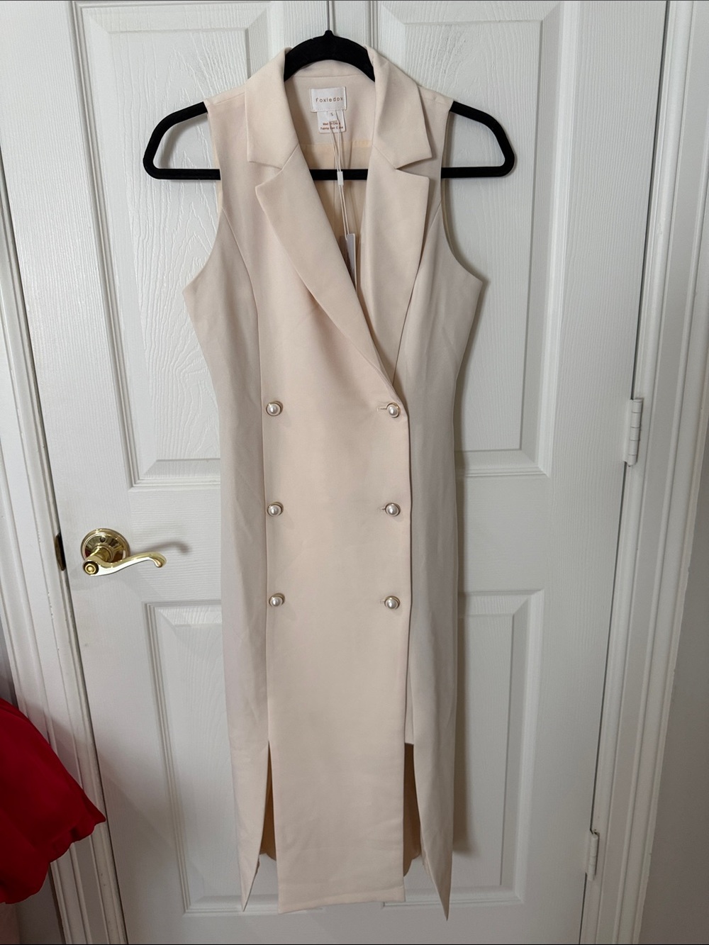 NWT foxiedox Cream Double-Breasted Sleeveless Midi Dress blazer style small